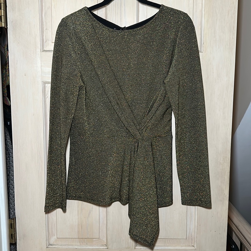 Donna Karan NWT | Elegant Metallic Gold Twisted Knot Detail Top